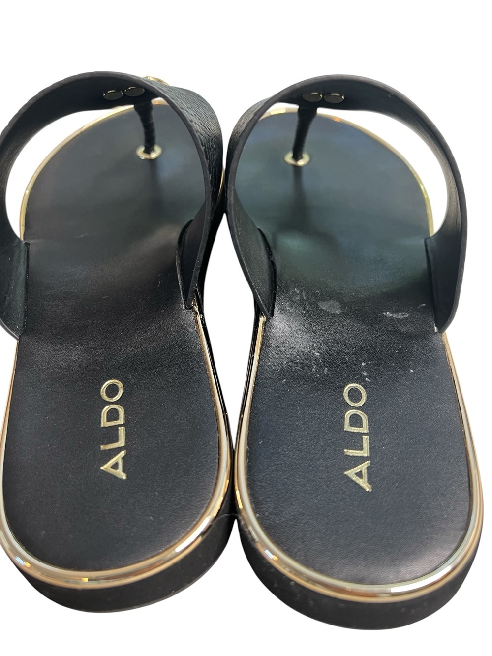 Aldo Black Slide Sandals with Gold Buckle SZ 7 - Picture 7 of 9